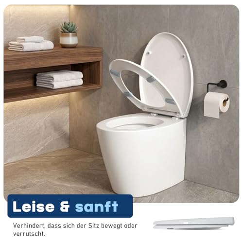 WC Sitz mit Absenkautomatik – Toilettendeckel O-Form & D-Form in Weiß und Schwarz – Klodeckel Softclose mit Familien Kindersitz Option (Weiß, Typ O WC-Sitz)