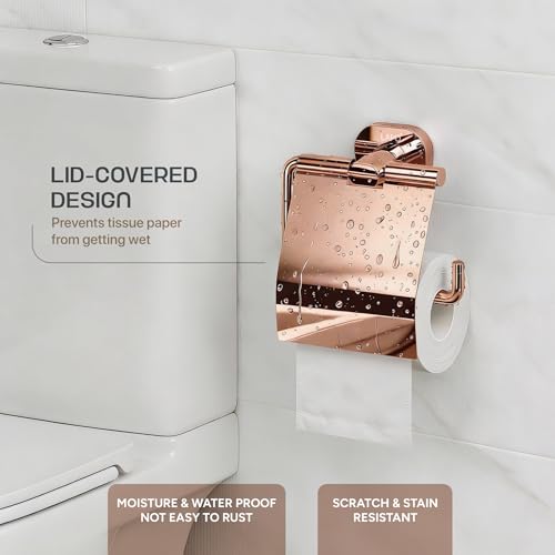 Image of LAPO Tissue Paper Roll Holder for Bathroom Accessories, 304 Stainless Steel Toilet Paper Holder for Bathroom, Wall Mounted Toilet Tissue Holder, PVD Rose Gold Finish, 25 Years Warranty - KIK