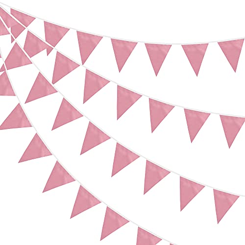 52 drapeaux 65,6 pieds (20 m) Bannière de fanions en or rose, fourniture pour fête de jardin, mariage, fête d'anniversaire, décoration intérieure et extérieure, fête de fiançailles, anniversaire