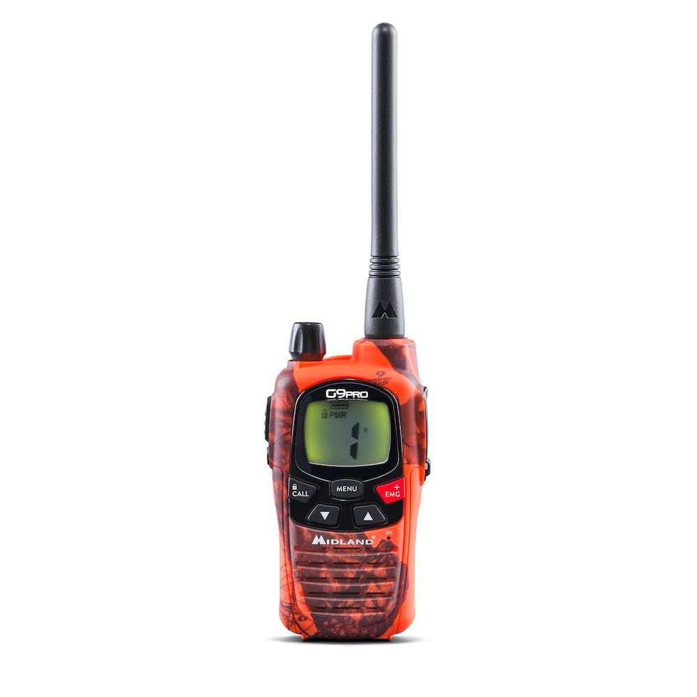 Midland G9 Pro Radio Ricetrasmittente Walkie Talkie Dual Band 40 Canali PMR446 e 69 Canali LPD, Blaze Edition - 1 Ricetrasmettitore, 4 Batterie Ricaricabili AA 1800 mAh, Caricabatterie e Clip Cintura