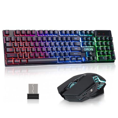 CHONCHOW USB Wireless Gaming Keyboard and Mouse Combo, LED Backlit Ergonomic Mechanical Feeling...