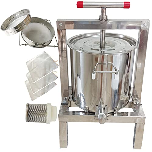 蜂蜜 圧搾 機 蜜 絞り 機 蜂蜜 絞り器 はちみつ 絞り 機 15L大容量 7段階濾過 304ステンレス 蜂蜜分離器 ハチミツ/みつろう/ミツロウ ワックス/蜜蝋 手動脱水機 蜂蜜しぼり機 二層ステンレス鋼こし器付き 日本語の取り扱い説明書付き