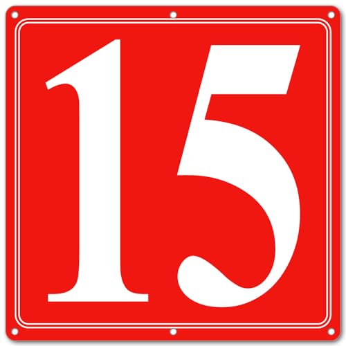 Image of Premium Aluminum Number Signs 15, Metal 12 inch X 12 inch Red Numbered Signs Outdoor for Parking Lots, Floor, Dock, Court, Aisle, Field, High Visibility, No Fade, Weather-resistant
