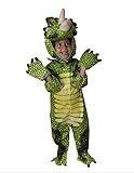 Disfraz de dinosaurio infantil, talla 1012 años. Incluye un mono, una pieza para la cabeza y manoplas, todo con un divertido diseño de dinosaurio. Perfecto para disfraces de Carnaval y fiestas temáticas de animales.