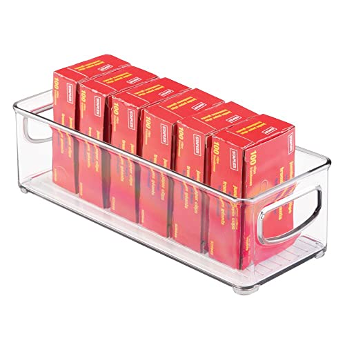Mdesign Small Plastic Office Storage Container Bins With Handles For Organization In Filing Cabinet, Closet Shelf, Or Desk Drawers, Organizer For Notes, Pens, Pencils, Ligne Collection, 6 Pack - Clear #TOP5
