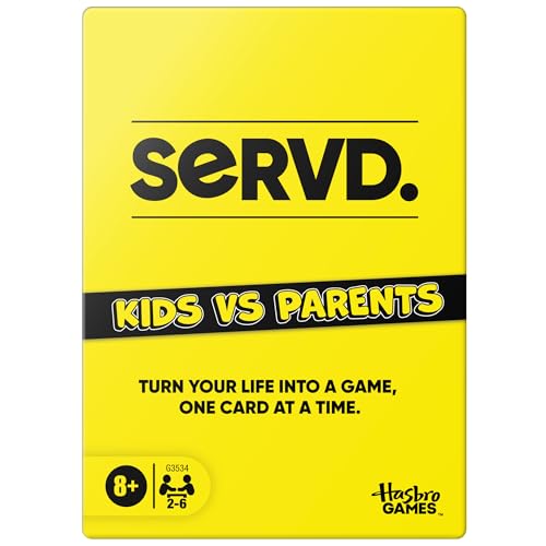 Hasbro SERVD Kids vs Parents Edition Game Hilarious Real-Life Family Card Game for Kids Teens Adults Fun Challenges 2-6 Players Ages 8+