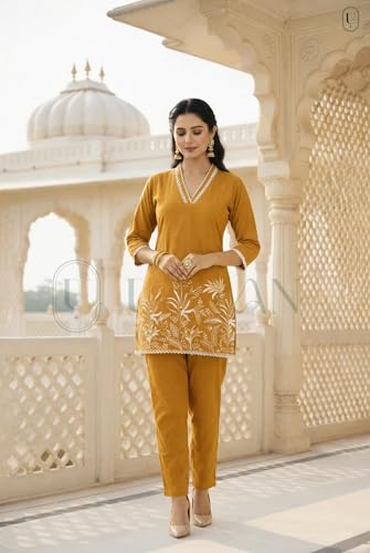 Image of SUNDARTA Women's Rayon Slub Kurta Set | Solid Straight Kurta with Pant | Elegant Ethnic Wear for Office, Casual & Festive Use