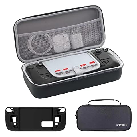 Steam Deck Accessories Case, Steam Deck Carry Case (Fits Slim AC Adapter) and Soft Steam Deck Silicone Case - Black Cover