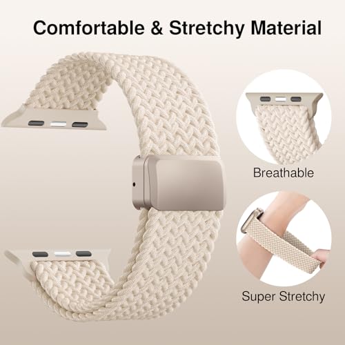 Image of Braided Stretchy Band Compatible with Apple Watch Bands 38mm 40mm 41mm 42mm 44mm 45mm 46mm 49mm Women Men, Soft Nylon Solo Loop Magnetic Sport Strap for iWatch Series 11 10 9 8 7 6 5 4 3 2 1 SE Ultra