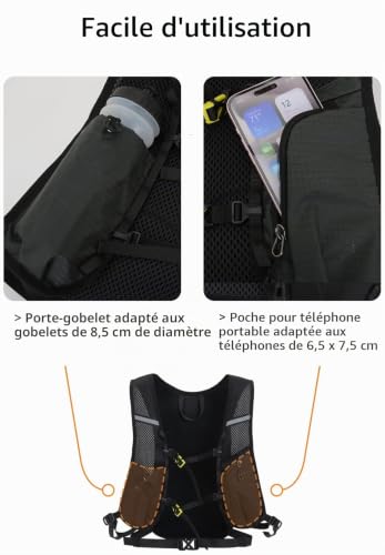 buffup Sac à dos léger de randonnée 15L, petit sac à dos pour vélo, sac d’hydratation, adapté au speedhiking, au VTT, au ski et aux sports de plein air. (Gris) – vue 3