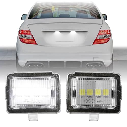 USR 08-11 W204 License Plate Light – Rear Plates Lamps (Left + Right) Pair - Compatible with 2008-2011 Mercedes Benz C-Class All Models/Trims + W216 / W212 / W221 (BIRGHT WHITE 6000K LED LIGHTS)