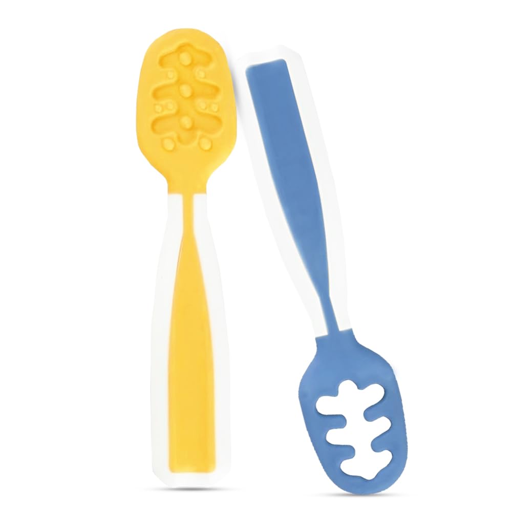 Hopop Baby Led Weaning Spoon | First Stage Feeding Spoon | Baby Spoon | Dual-Sided BPA Free Silicone Self Feeding Baby Spoon | Training Spoon Set | Gum Friendly| 4M+| Pack of 2 | Yellow & Blue-image-34