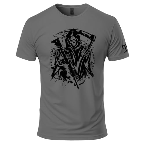 Dion Wear Grim Reaper T-Shirt - Cotton Short Sleeve Graphic Shirt for Men Charcoal