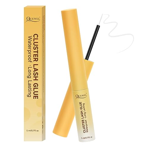 QUEWEL Lash Clusters Bond Eyelash Cluster Glue for DIY Lash Extensions, 5ML Cluster Lashes Glue Waterproof&Long Lasting, Super Strong Hold Eyelash Clusters Bond Suitable for All Day Wear (Clear)