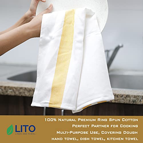 Lito Linen And Towel Kitchen Towels | 100% Cotton Dish Towels Premium Quality | 20"X28" Herringbone Yellow Stripe 6-Pack | Hand Towels, Tea Towels, Dish Cloth| Highly Absorbent Bar Towels #TOP4