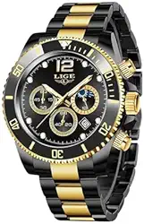 Relógio Masculino Super Premium - "Speed" em Aço Inoxidável com Vidro Hardlex, Ponteiros Luminosos, Calendário e Fases da Lua – 22cm – Acompanha Caixa Premium