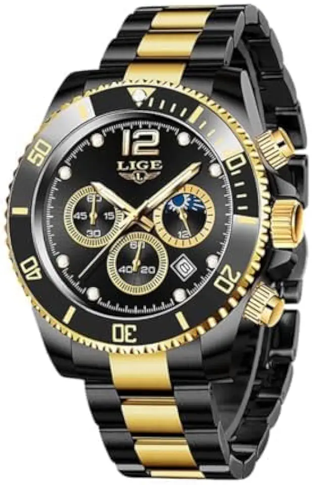 Relógio Masculino Super Premium - "Speed" em Aço Inoxidável com Vidro Hardlex, Ponteiros Luminosos, Calendário e Fases da Lua – 22cm – Acompanha Caixa Premium