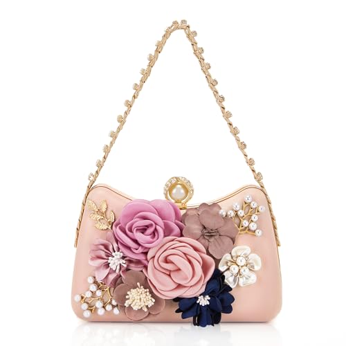 Pochette pour femme rose avec poignée en cristal idéale pour un mariage