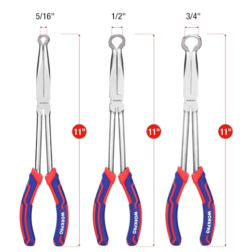 WORKPRO 3 PCS 11" Hose Gripper Plier Set, Long Reach Hose Gripping Pliers, 5/16-Inch, 1/2-Inch, 3/4-Inch Dia, Spark Plug Boot Removal Pliers, Serrated Jaws for Hard to Reach Narrow Spaces by WORKPRO - Image 4
