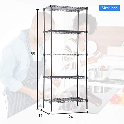 5-Wire Shelving Unit Steel Large Metal Shelf Organizer Garage Storage Shelves Heavy Duty Nsf Commercial Grade Utility Storage Metal Layer Rack For Garage Kitchen Office 14"D X 24"W X 60"H,Black #TOP5