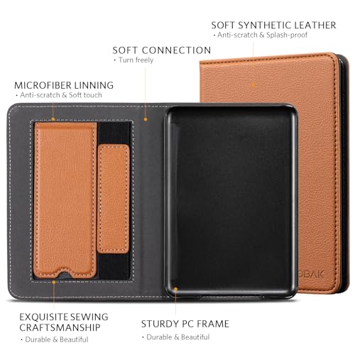 Image of CoBak Case for 6 inch E-Reader - PU Leather Smart Cover with Auto Sleep /Wake & Hand Strap, not Compatible with Kobo Clara,Lychee Brown