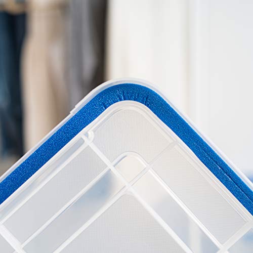 Iris Usa 26.5 Quart Weatherpro Plastic Storage Box With Durable Lid And Seal And Secure Latching Buckles, Clear With Blue Buckles, Weathertight, 3 Pack #TOP3