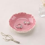 HOME SMILE Ring Jewelry Dish Pastel Pink Ruffled Ceramic |Trinket Tray for Earrings, Necklaces|Mothers Day Birthday Friendship Gifts for Women|Vanity Organizer & Bathroom Decor