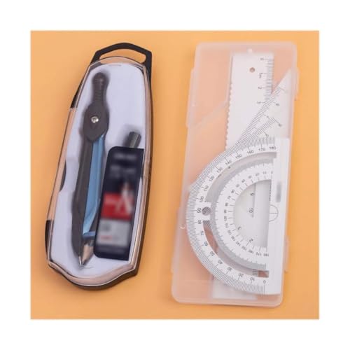 WDSOPK Compás Metálico con Portalápices, Herramientas para Dibujar Círculos, Compás De Arco Universal, Regla Y Transportador, Compás De Dibujo.（Blue-）