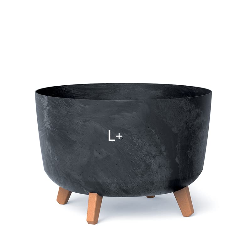 Blumentopf Schale mit Füßen Einsatz Blumenschale Kräutertopf Übertopf (Anhrazit Beton, L+ 39cm)