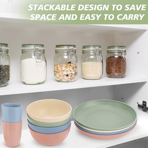 Shopwithgreen Wheat Straw Dinnerware Sets for 4, 20 PCS Unbreakable Plates and Bowls Sets, Reusable Dinner Dishes Set, Bowls, Cups, Plates for Camping, Kitchen, RV, Dorm, Dishwasher Microwave Safe - image 7