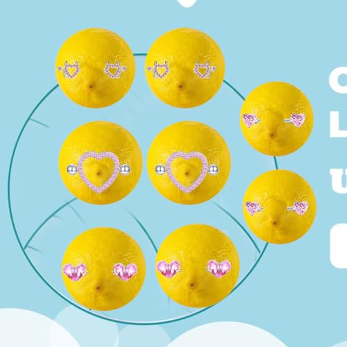 TIANCI FBYJS 6 Pairs Nipple Rings Stainless Steel Heart Butterfly Moon Flower CZ Stud Barbell Tongue Rings Set Cute Nipplerings Piercing Jewelry for Women Pink Tone4