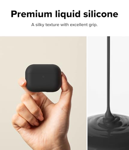 Image of Ringke Silicone for AirPods Pro 3 Case with Carabiner [Soft Premium Liquid Silicone] Slim Oil & Smudge Resistant Shockproof Protective Cover - Black