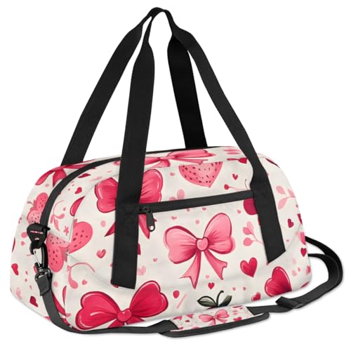 Strawberry Pastel Pattern Kids Duffle Bag Boys Girls Small Sport Dance Gym Bag for Overnight Travel Weekender Carry On3