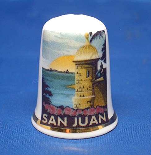 Porcelain China Collectible Thimble - Travel Poster San Juan Box