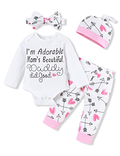 Image of Baby Girl Clothes Cute Mommy Letter Romper Arrow Heart Pants Newborn Girls Outfits Fall Winter Clothes Set