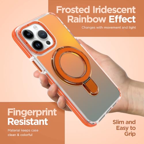 Image of Magnetic for iPhone 14 Pro Case with Stand [Compatible with Magsafe] [Cute Fashion Fluorescent Design] [1 Screen Protector] Slim Translucent Matte Case for iPhone 14 Pro 6.1 inch 2022, Orange