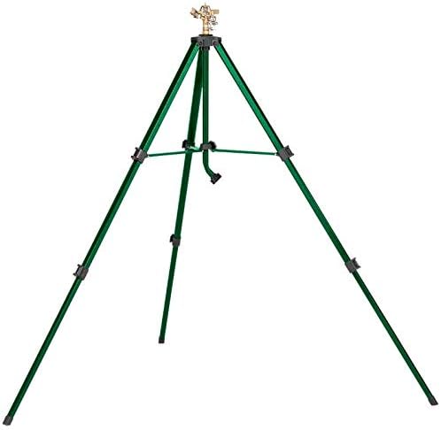 Orbit Brass Impact Sprinkler on Tripod Base, full view