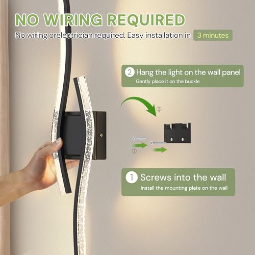 L LOHAS LED Battery Operated Wall Sconces Set of 2, Black & Bubble Acrylic Rechargeable Sconces 3CCT, 10000mAh, 31.6 Inch Dimmable Wireless Wall Lights, Sconce Wall Decor for Bedroom, Living Room — view 3