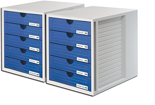 HAN 1450-14 Schubladenbox SYSTEMBOX; Innovatives; attraktives Design mit 5 geschlossenen Schubladen (Schubladenbox geschlossen | 2er Set, lichtgrau-blau)