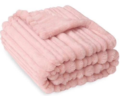 HOMRITAR Fleece Baby Blanket 3D Striped Blanket for Toddler Girls Boys, Ultra Soft Cozy Fluffy Infant Newborn Receiving Blankets for Crib Stroller 30 ×40 inches Pink