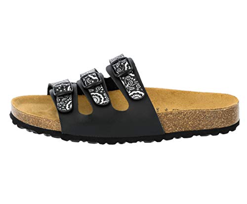 Lico Damen Bioline Flower Pantoletten, Schwarz Silber, 39 EU