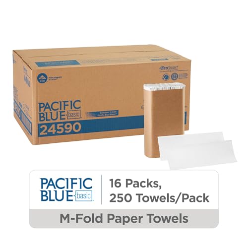 Image of Pacific Blue Basic Recycled Multifold Paper Towels (Previously Branded Envision) by GP PRO (Georgia-Pacific), White, 24590, 250 Towels Per Pack, 16 Packs Per Case (4000 Total), 9.20'' x 9.40