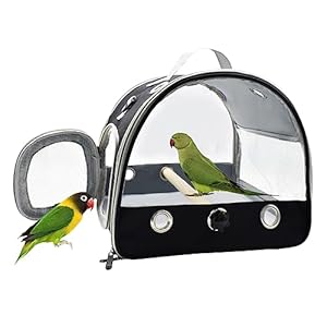Bird Travel Carrier with Standing Perch,Lightweight Breathable Parrot Cage, Small Pet Carrier Bag with Shoulder Strap,Bird Rat Guinea Pig Squirrel Carrier (Black)