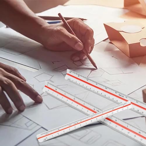 txuzong Dreikantmaßstab 30cm aus Holz | Maßstab Lineal für Architekten & Technische Zeichner | 12 Skalen: 1:20, 1:25, 1:50, 1:75, 1:100, 1:125, 1:200, 1:250, 1:300, 1:400, 1:500