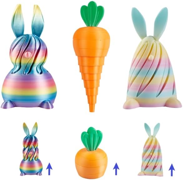 3D Printed Easter Bunny,Carrot Fidget Toys,Easter 3D Printed Sensory Fidget Toys,Easter Basket Stuffers,Surprising Gift for Friends and Kids（3 Pack）