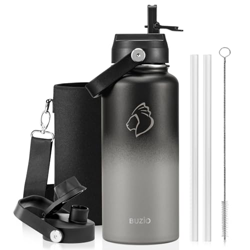 Image of BUZIO Insulated Stainless Steel Water Bottle 32 oz with Straw & Spout Lids