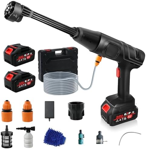 652PSI Cordless Pressure Washer - 2×15000mAh, 6-in-1 Nozzle & 6m Hose, 3 Water Sources(Tap/Bucket/Bottle), w/Stop Valve, Tap Connector & Soap Bottle, Portable Power Washer for Car/Garden/Home