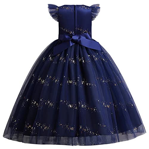 Vestido de baile de tul azul marino para niña en fiestas de cumpleaños y damas de honor de boda 2