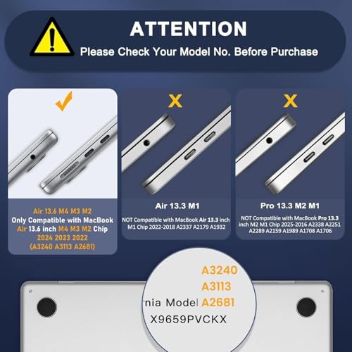 Soonjet Compatibel voor MacBook Air 13,6 inch hoesje M4 M3 M2 2025 2024-2022 Release Model A3240 A3113 A2681, stevige beschermende harde schaal hoesje voor MacBook Air M2 13 inch