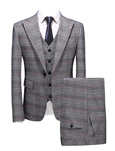 Costume Smoking Pied-de-Poule Homme Mariage Soirée Veste Un Bouton Revers en Pointe Gilet Pantalon